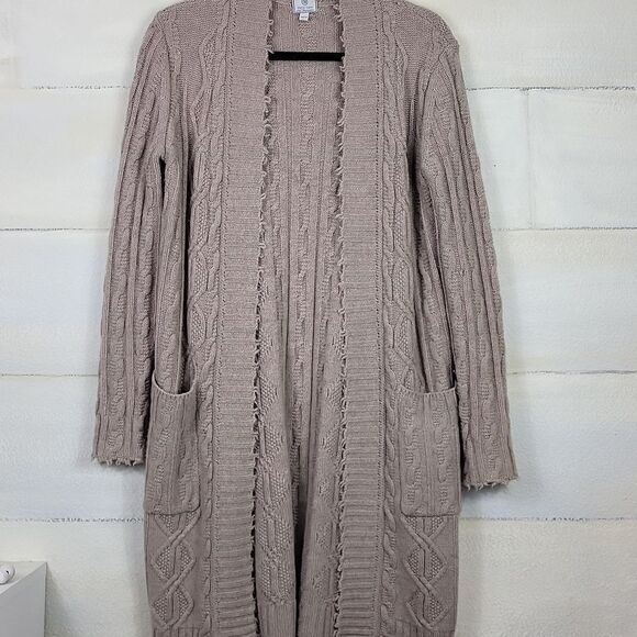 Heidi Says Sweaters - Wool + Cashmere Chic Cable Knit Open Cardigan. Size XS